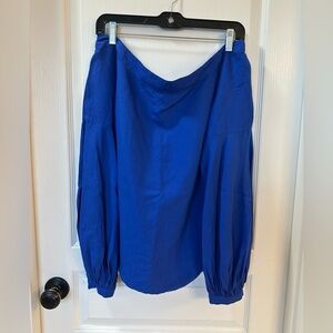 Vibrant Blue Off-Shoulder Blouse with peasant sleeves.